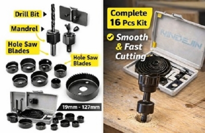 Picture of Hole Saw Set 16 Pcs (19mm – 127mm) | Wood, PVC & Thin Metal Hole Cutte - Black