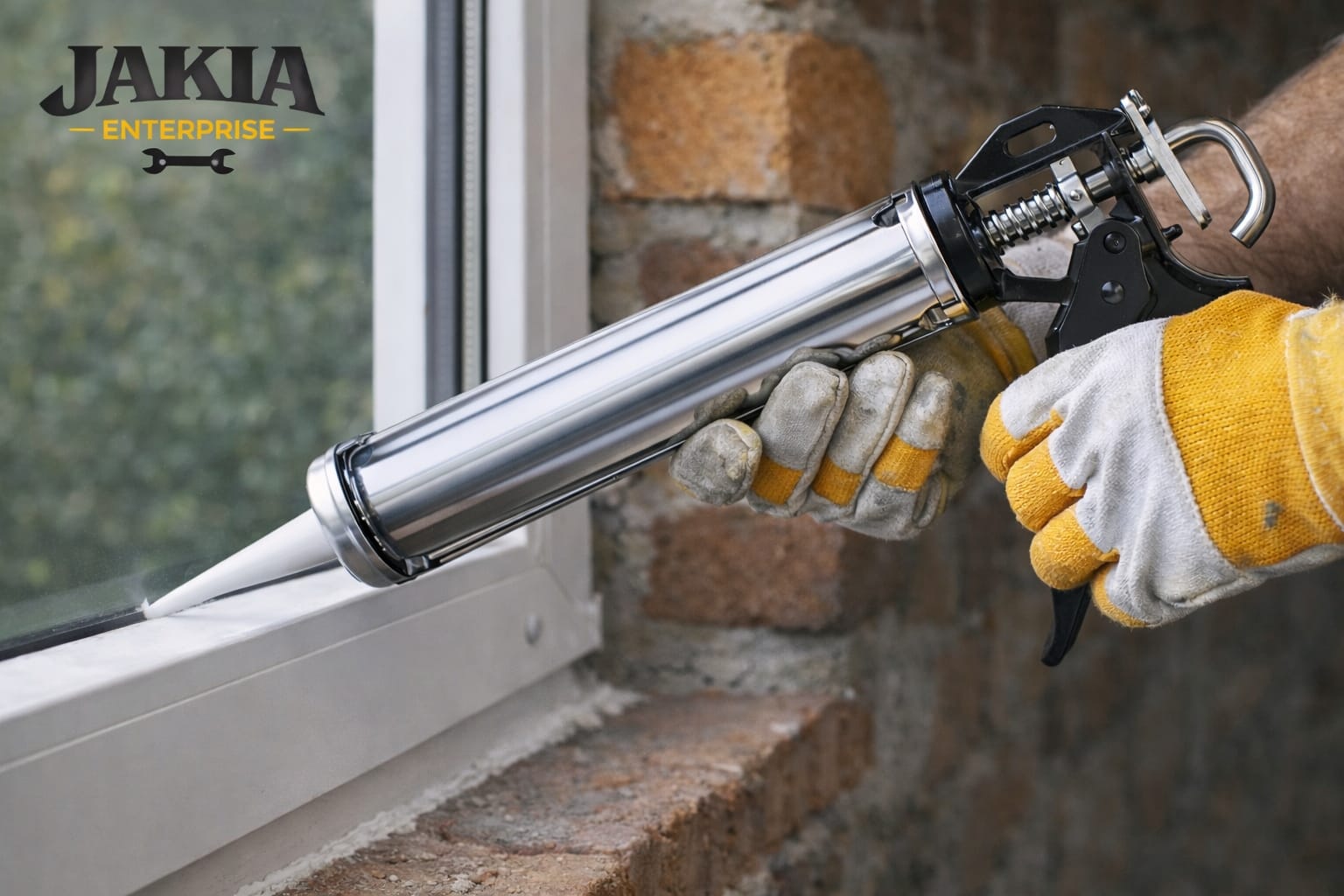 Picture of Stainless Steel Silicone Gun – 13.4 Inch Heavy Duty Hand Caulking Gun - Khaki