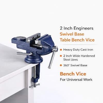 Picture of 2 Inch Swivel Base Bench Vice – Metal Table Clamp Tool for Drilling, Cutting & Repair Work