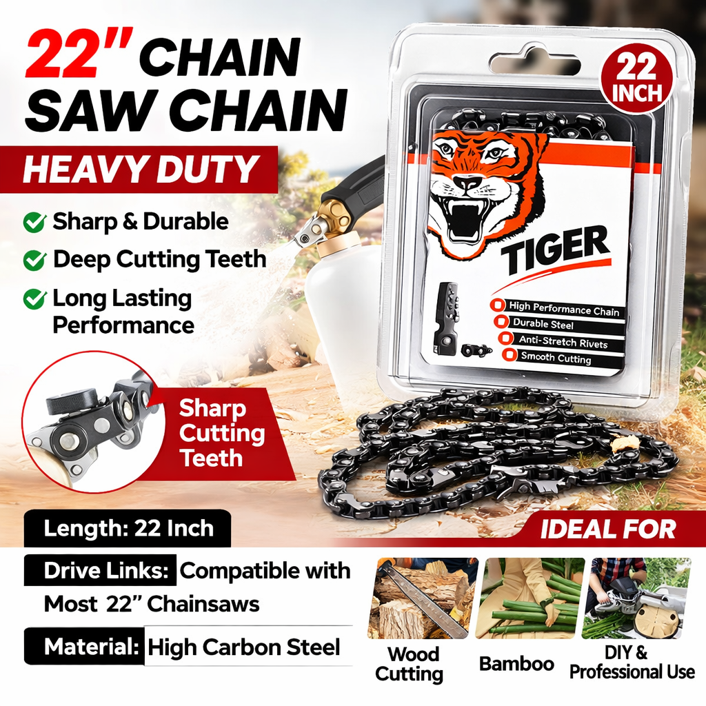 Picture of TIGER Brand 22 Inch Chain Saw Chain – Heavy Duty Chainsaw Machine Chain Blade - Silver