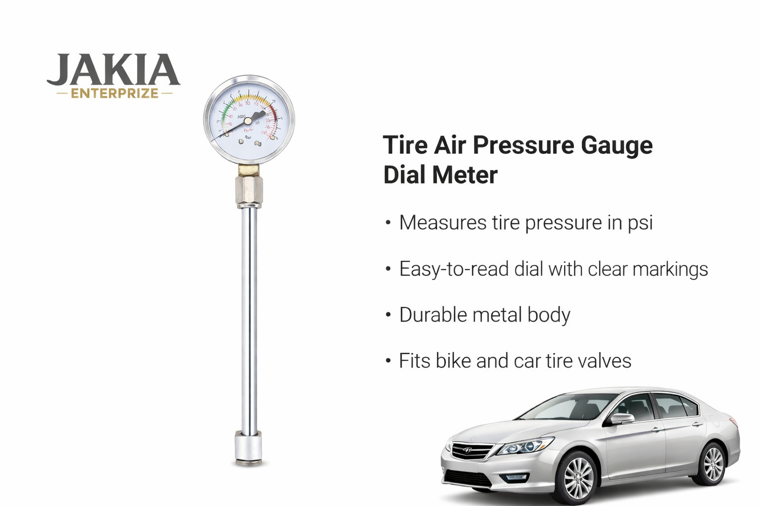 Picture of Tire Air Pressure Gauge Dial Meter – Car & Bike PSI Pressure Checker (Metal Body)