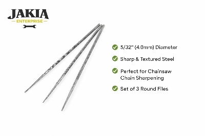 Picture of 3 Pcs 5/32" (4.0mm) Round Chainsaw File Set – Chainsaw Chain Sharpening Tool for Woodwork