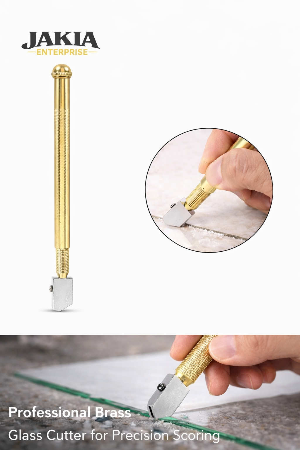 Picture of Professional Glass Cutter – Heavy Duty Metal Body Glass Cutting Tool - Gold