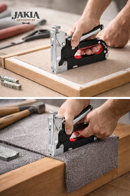 Picture of 3-in-1 Heavy Duty Staple Gun Tacker – Manual Stapler for Woodworking, Carpet & Fabric + 600 Staples - Red