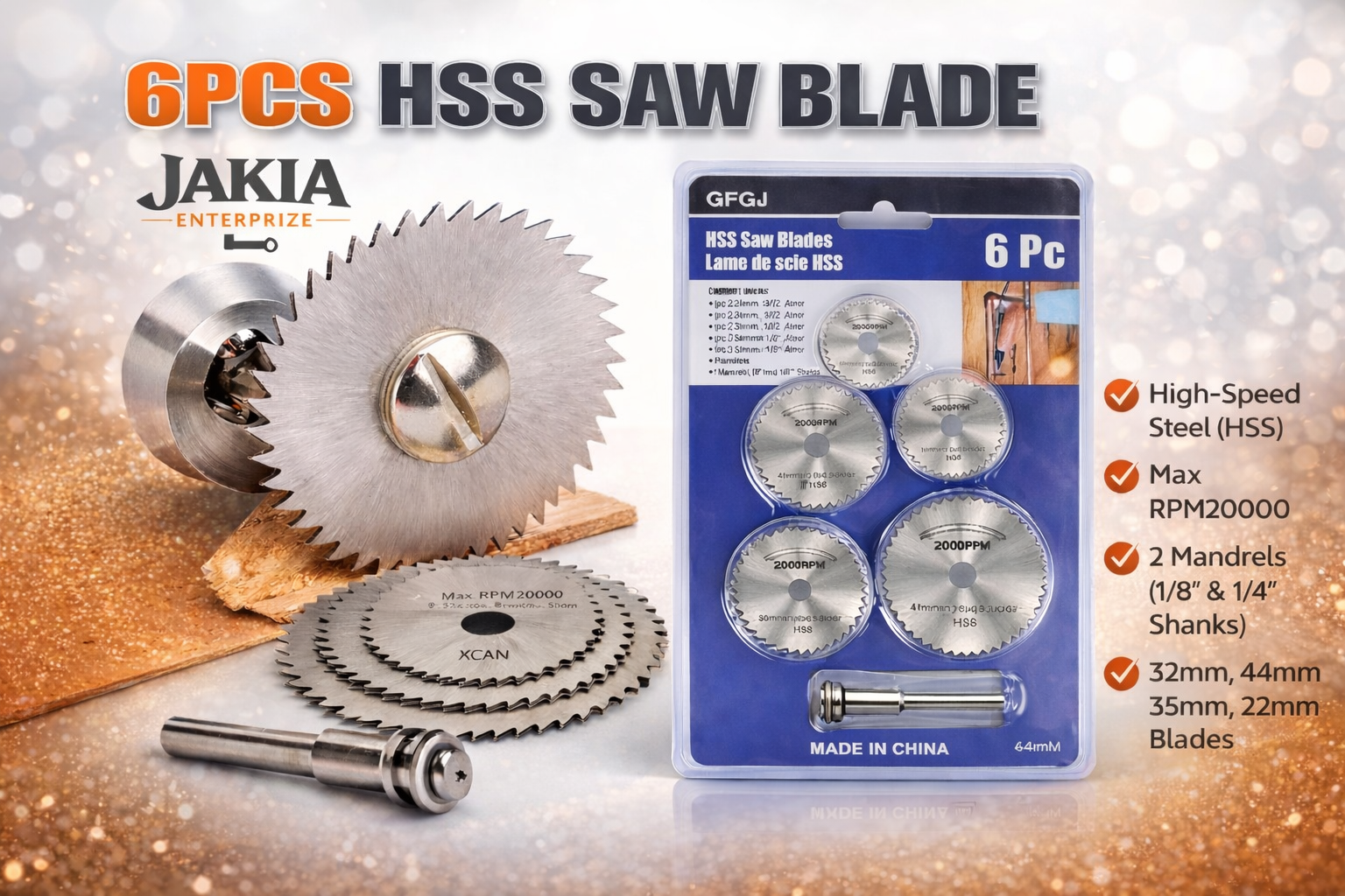 Picture of 6 Pcs HSS Circular Saw Blade Rotary Tool Kit – High Speed Steel Cutting Discs for Wood, Plastic & Aluminum - Navy Blue