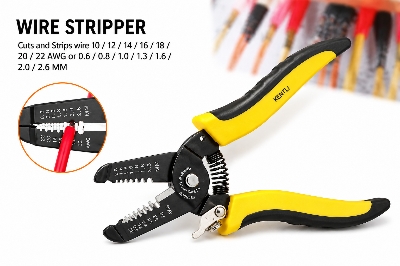 Picture of Wire Stripper Cutter Pliers | Multi-Function Cable Stripping Tool | 10-22 AWG Wire Cutter | Electrician Hand Tool - Yellow
