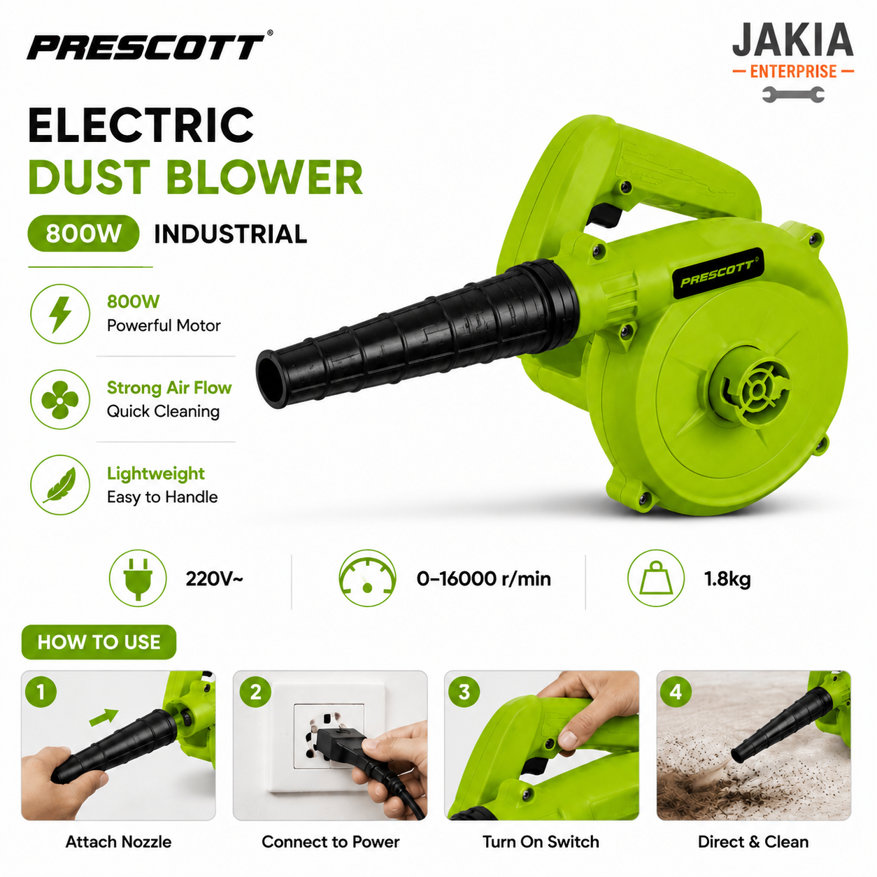 Picture of PRESCOTT 800W Industrial Electric Dust Blower Powerful Air Blower Machine for Home, PC & Workshop Cleaning