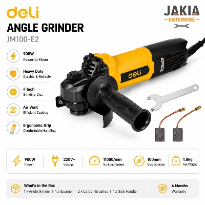 Picture of Deli 900W Angle Grinder Machine 4 Inch Heavy Duty Electric Grinding Cutting Tool JM100-E2 - Yellow