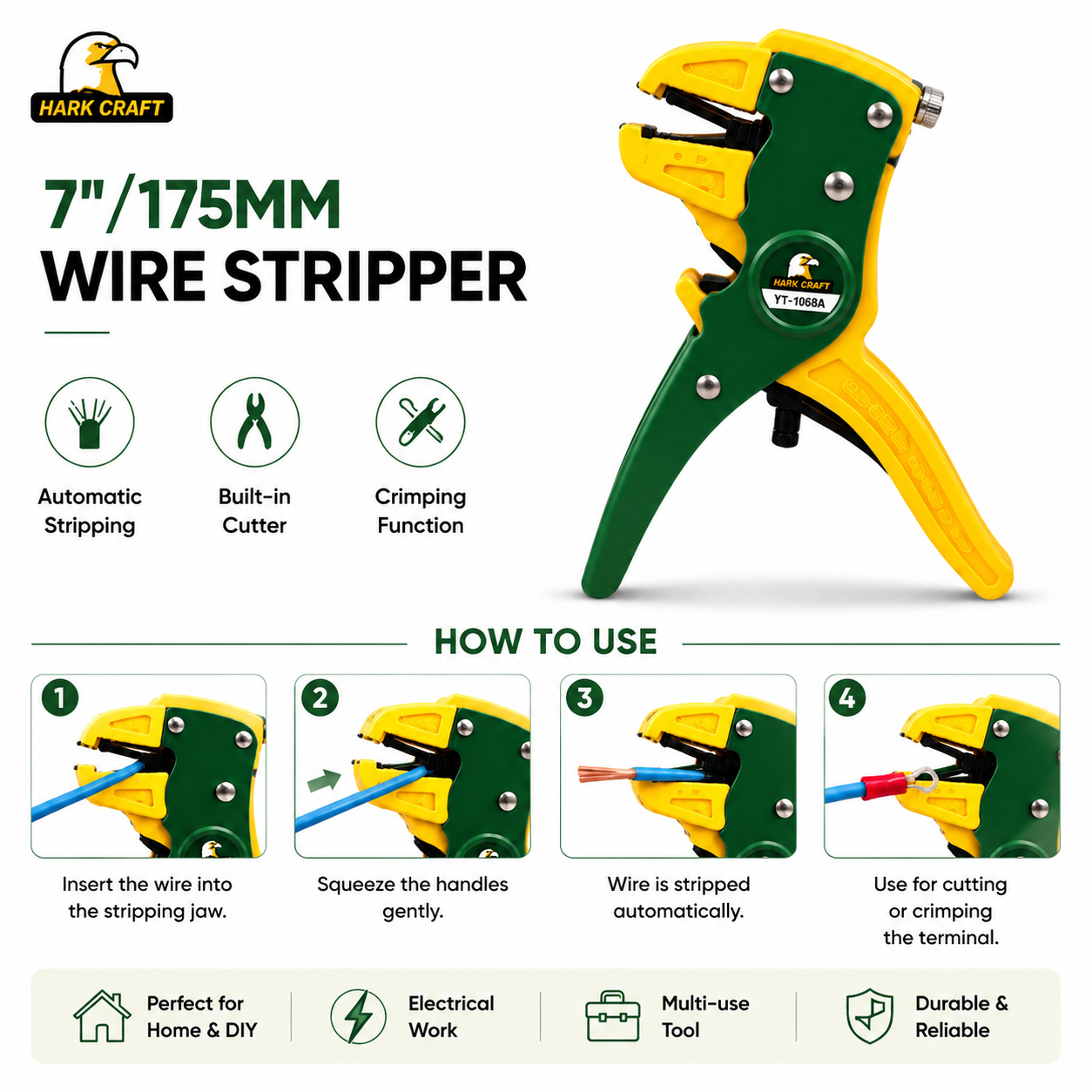 Picture of 7 Inch Automatic Wire Stripper Cutting Pliers Multifunction Electric Wire Cable Stripping Tool - Yellow