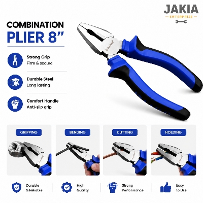 Picture of DANMI 8 Inch Combination Plier Industrial Heavy Duty Cutting Gripping Multipurpose Hand Tool - Blue