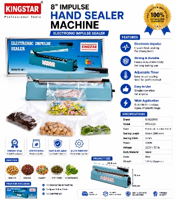 Picture of KINGSTAR 8 Inch Impulse Hand Sealer Machine PFS-300 | Electronic Plastic Bag Sealing Machine | 300W Heat Sealer