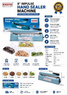 Picture of KINGSTAR 8 Inch Impulse Hand Sealer Machine PFS-300 | Electronic Plastic Bag Sealing Machine | 300W Heat Sealer