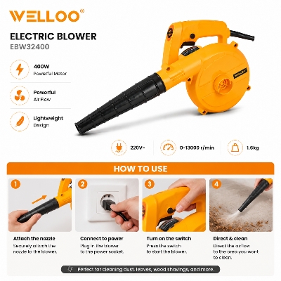 Picture of WELLOO 400W Electric Blower Machine Powerful Air Dust Cleaner for Home, Computer & Workshop Cleaning