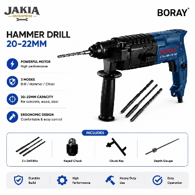 Picture of BORAY 20-22MM Hammer Drill Machine 3 Mode Heavy Duty Electric Rotary Hammer for Concrete Wood & Steel - Blue
