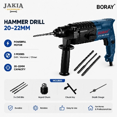 Picture of BORAY 20-22MM Hammer Drill Machine 3 Mode Heavy Duty Electric Rotary Hammer for Concrete Wood & Steel - Blue