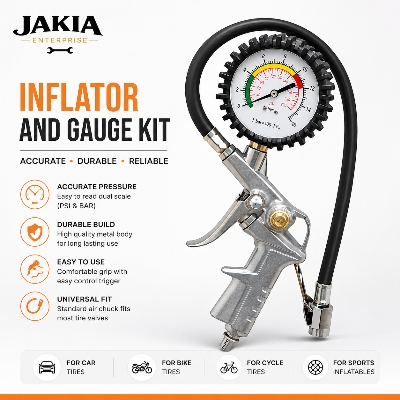Picture of Heavy Duty Tire Inflator Air Pressure Gauge Gun for Car Bike Motorcycle with PSI Meter