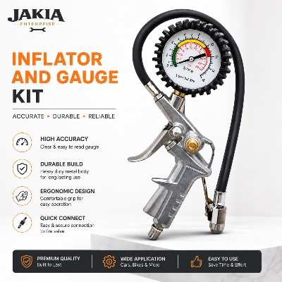 Picture of Heavy Duty Tire Inflator Air Pressure Gauge Gun for Car Bike Motorcycle with PSI Meter
