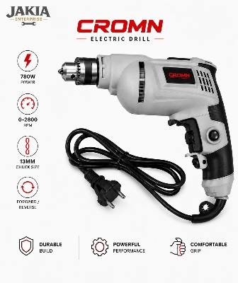 Picture of CROMN 780W Electric Drill Machine 13mm Heavy Duty Power Drill Variable Speed Forward Reverse Impact Drill for Wood Metal Concrete Screw Driving - Grey