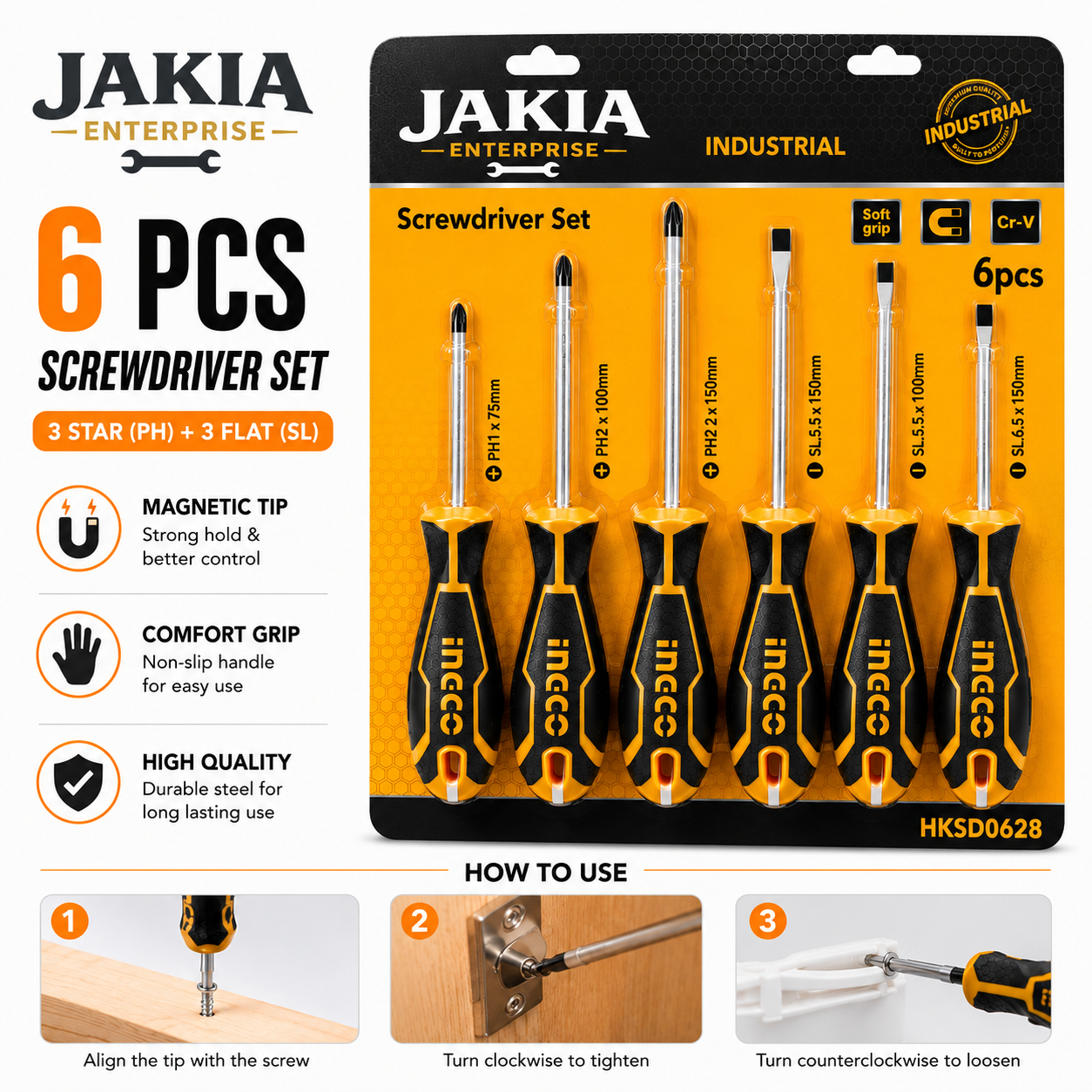 Picture of 6 PCS Screwdriver Set Magnetic Tip CR-V Steel Star & Flat Head Screwdriver Kit - Multicolor