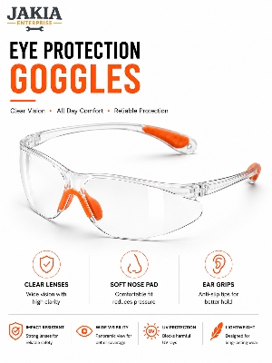Picture of Safety Eye Protection Goggles Transparent Protective Glasses Anti Dust Anti Impact Safety Glasses for Industrial Construction Lab Workshop - Orange