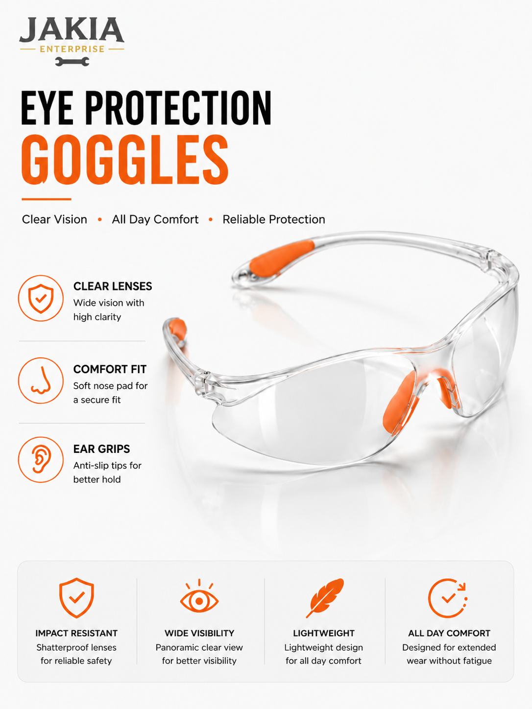 Picture of Safety Eye Protection Goggles Transparent Protective Glasses Anti Dust Anti Impact Safety Glasses for Industrial Construction Lab Workshop - Orange