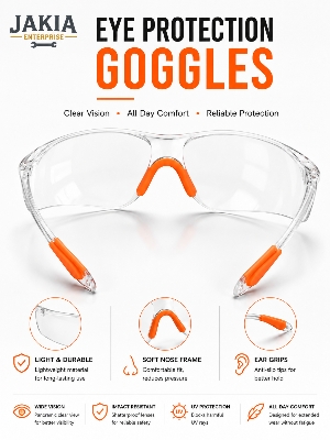 Picture of Safety Eye Protection Goggles Transparent Protective Glasses Anti Dust Anti Impact Safety Glasses for Industrial Construction Lab Workshop - Orange