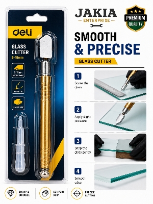 Picture of Deli Premium Glass Cutter 5-15mm Professional Glass Cutting Tool with Oil Feeder | Sharp Precision Glass Cutter Pen for Mirror Window Tile Glass - Gold