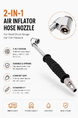 Picture of Dual Head Tire Inflator Air Chuck 2 In 1 Hose Nozzle Tire Pressure Inflator Connector for Car Bike Truck Air Compressor