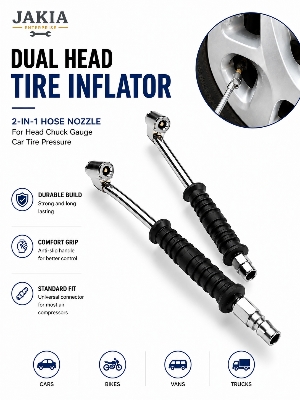 Picture of Dual Head Tire Inflator Air Chuck 2 In 1 Hose Nozzle Tire Pressure Inflator Connector for Car Bike Truck Air Compressor
