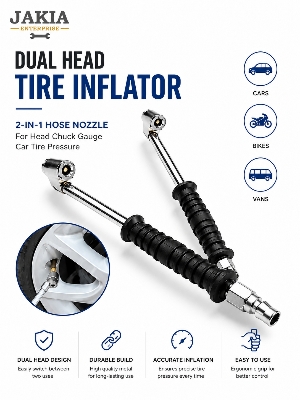Picture of Dual Head Tire Inflator Air Chuck 2 In 1 Hose Nozzle Tire Pressure Inflator Connector for Car Bike Truck Air Compressor