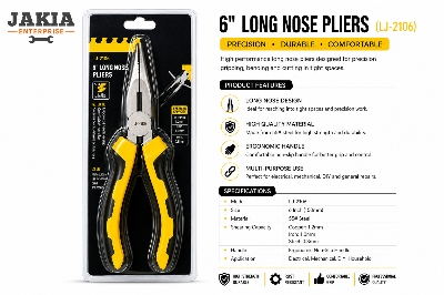 Picture of 6 Inch Long Nose Pliers LJ-2106 Professional Needle Nose Plier for Electrical DIY Repair Work - Yellow