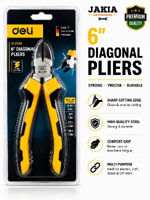 Picture of Deli 6” Diagonal Pliers DL2206 Professional Wire Cutting Tool with Comfort Grip Handle - Yellow