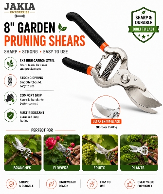 Picture of 8 Inch Garden Pruning Shears SK5 High Carbon Steel Sharp Blade Heavy Duty Gardening Cutter Secateur for Plants Flowers Branches - Silver