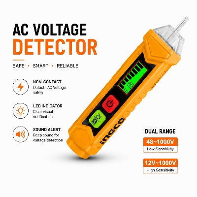 Picture of Digital AC Voltage Detector Pen Non Contact Electric Tester 12V-1000V with LED &amp; Sound Alert - Yellow