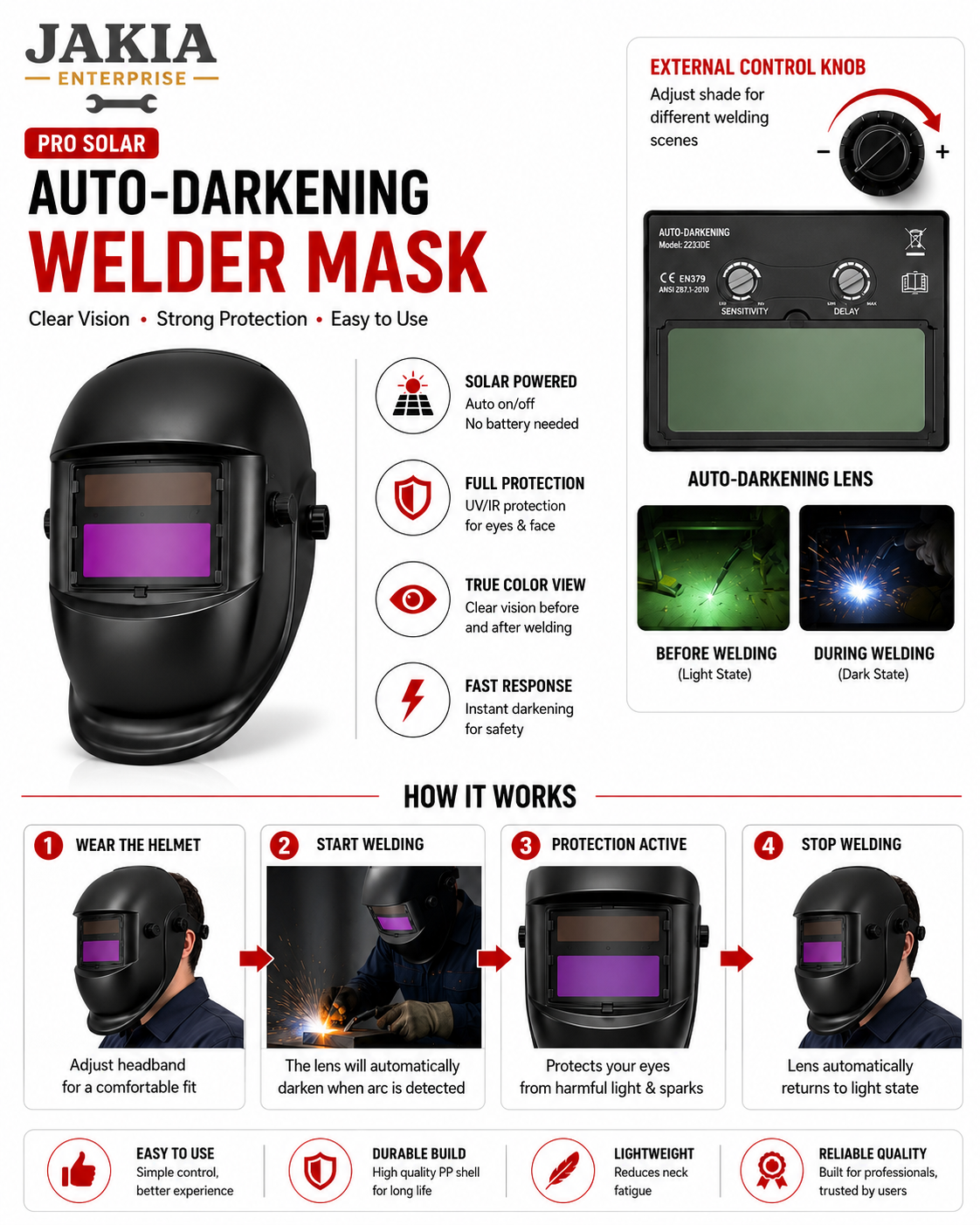 Picture of Auto Darkening Welding Helmet UV & IR Protection Safety Welding Mask Adjustable Headgear - Multicolor