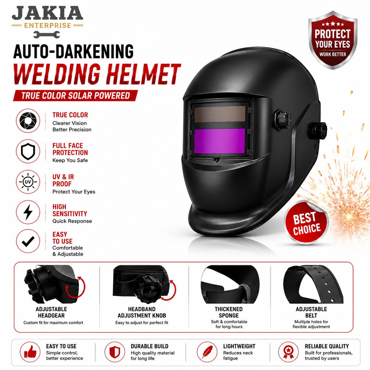 Picture of Auto Darkening Welding Helmet UV & IR Protection Safety Welding Mask Adjustable Headgear - Multicolor