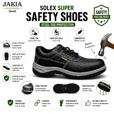 Picture of Solex Super Safety Shoes Steel Toe Industrial Work Shoes Anti Slip Protective Footwear for Men - Black