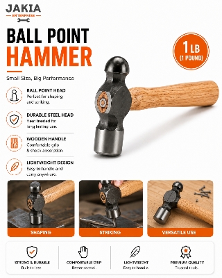Picture of LB Ball Point Hammer Wooden Handle Heavy Duty Steel Hammer for Metal Work Repair & Workshop