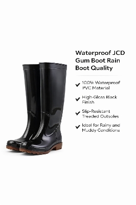 Picture of Waterproof PVC Gum Boot Rain Boot for Men & Women | Anti-Slip Safety Rain Shoes | High Gloss Black Long Boot - Multicolor