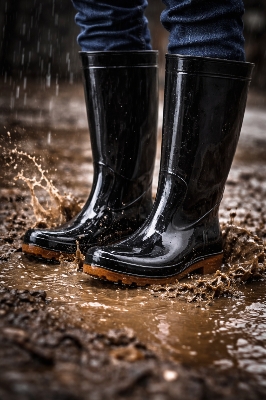 Picture of Waterproof PVC Gum Boot Rain Boot for Men & Women | Anti-Slip Safety Rain Shoes | High Gloss Black Long Boot - Multicolor