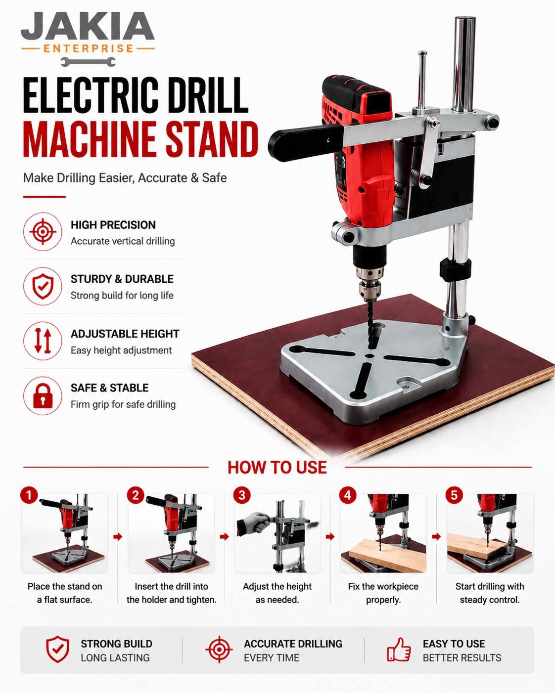 Picture of Heavy Duty Electric Drill Stand Adjustable Drill Press Stand Bench Clamp Holder Vertical Drilling Machine Stand for Hand Drill - Multicolor