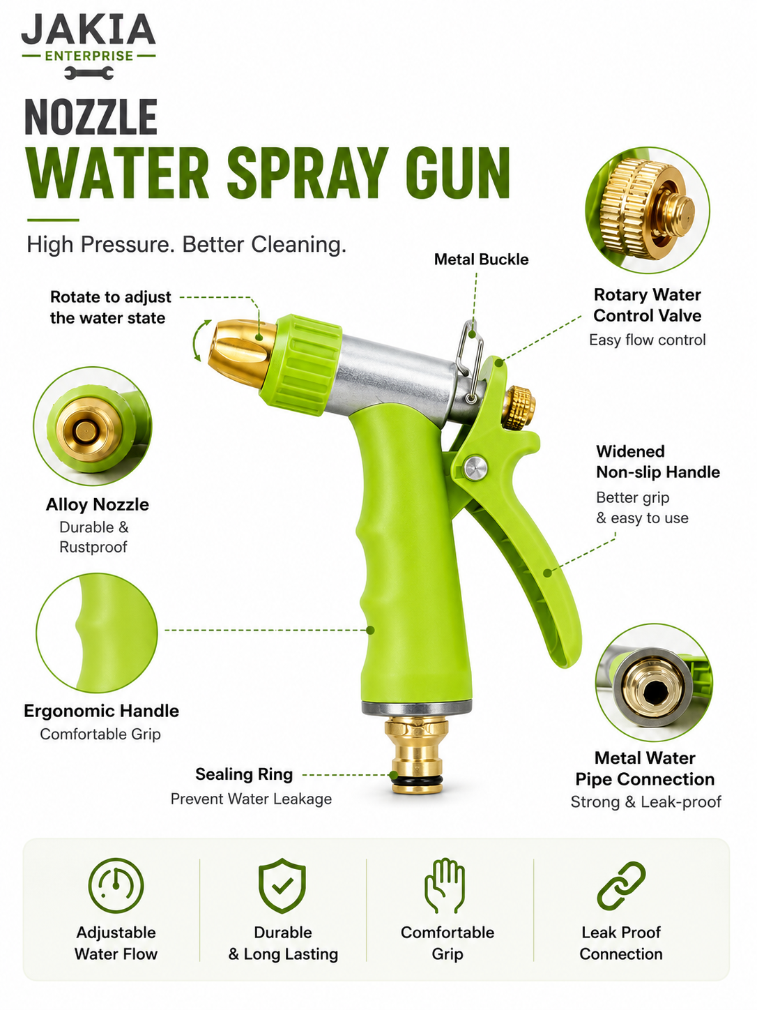 Picture of High Pressure Water Spray Gun Adjustable Garden Hose Nozzle Car Wash Watering Spray Gun with 4 Spray Modes