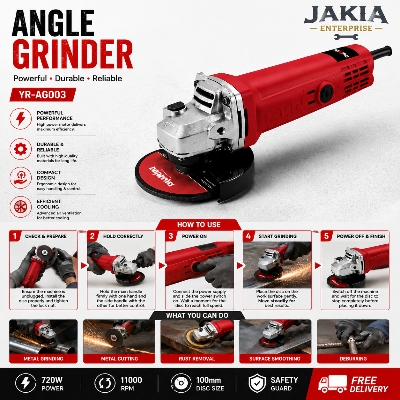 Picture of 720W Angle Grinder Machine 100mm - Heavy Duty Electric Grinder Cutting & Grinding Tool for Metal, Steel & DIY Work - Multicolor