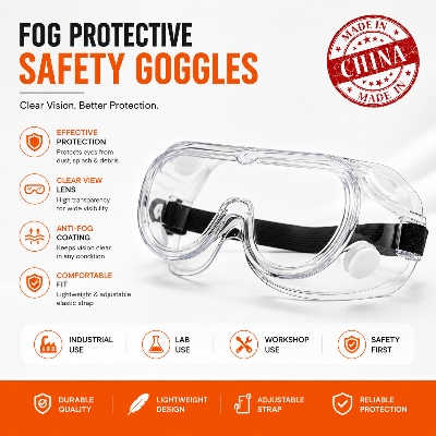 Picture of Anti Fog Protective Safety Goggles | Transparent Eye Protection Glasses for Lab, Industrial, Workshop & Chemical Safety | Adjustable Strap Safety Glasses - Multicolor