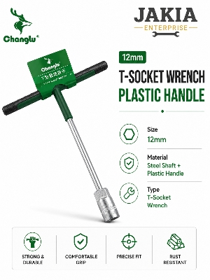 Picture of Changlu 12mm T-Socket Wrench with Plastic Handle | Heavy Duty Steel Shaft T Handle Socket Spanner Tool | Rust Resistant Comfortable Grip - Multicolor