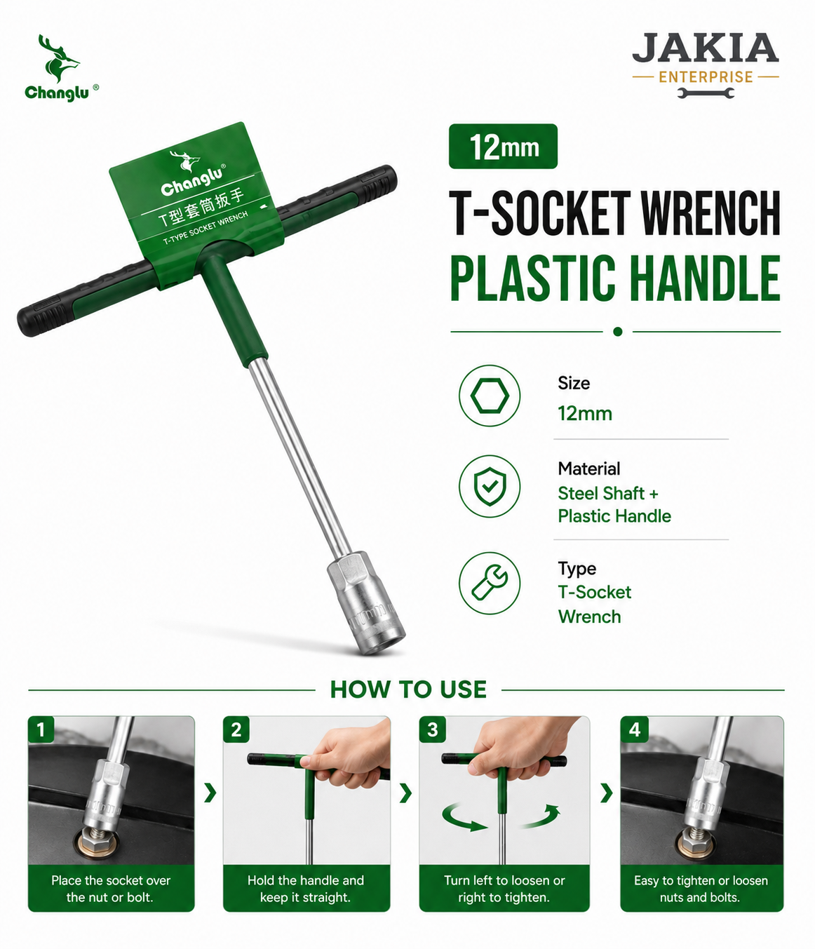 Picture of Changlu 12mm T-Socket Wrench with Plastic Handle | Heavy Duty Steel Shaft T Handle Socket Spanner Tool | Rust Resistant Comfortable Grip - Multicolor