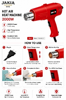 Picture of DRAWIN 2000W Professional Heat Gun Hot Air Blower Machine Fast Heating 600°C Industrial Heat Tool for PVC, Paint Removing & DIY Work - Multicolor