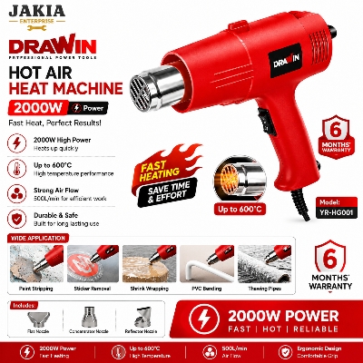 Picture of DRAWIN 2000W Professional Heat Gun Hot Air Blower Machine Fast Heating 600°C Industrial Heat Tool for PVC, Paint Removing & DIY Work - Multicolor