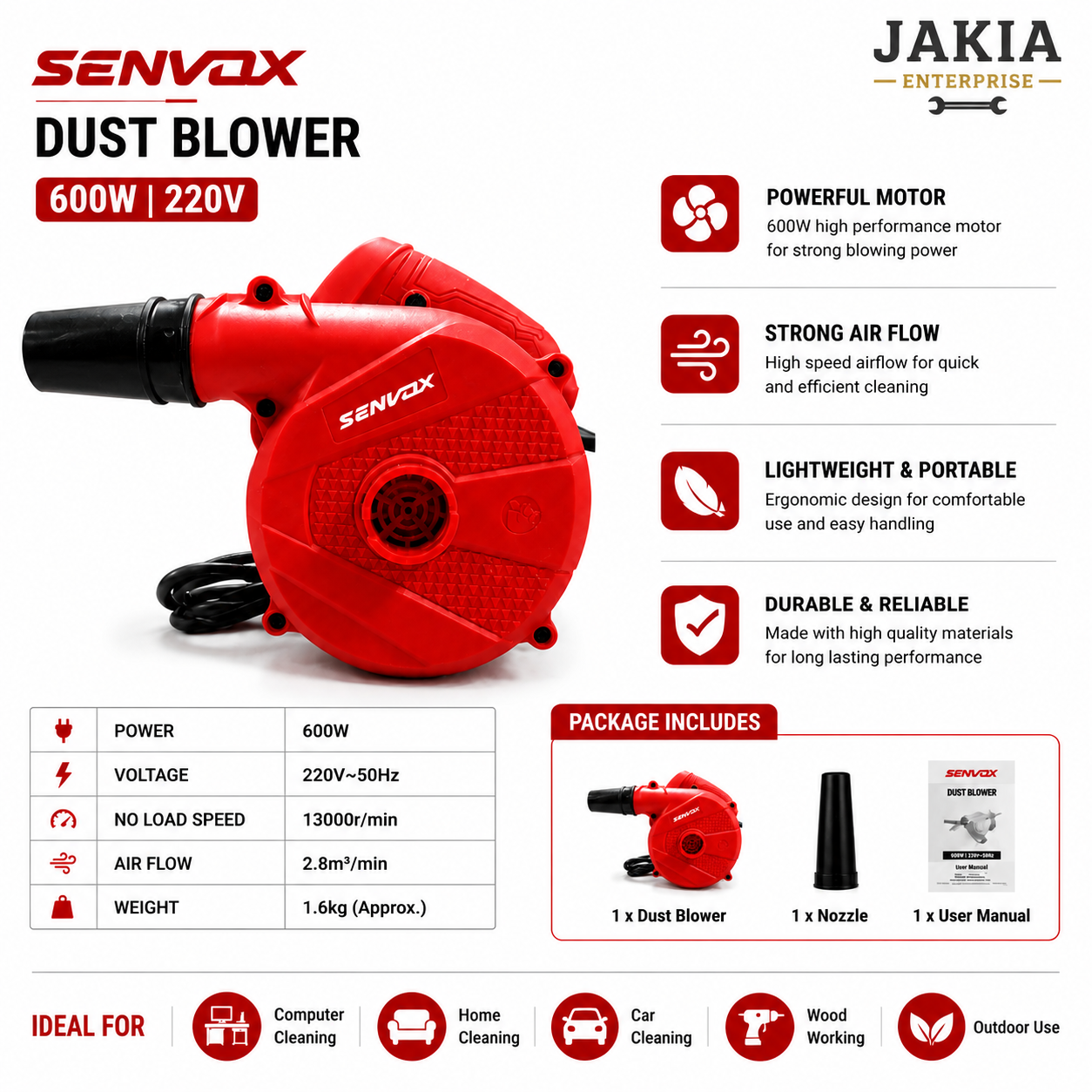 Picture of SENVOX 600W Electric Dust Blower 220V High Power Air Blower Machine | Portable Cleaning Blower for Computer, Car & Home Cleaning