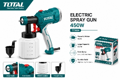 Picture of TOTAL TT3506 Electric Paint Spray Gun 450W High Power Paint Sprayer Machine with 800ml Container for Wall, Furniture & Car Painting - Multicolor